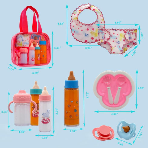 Linkyloop Set 11 Playset set 3+ Baby Doll Accessories Magic Bottle - Pieces Doll Feeding Pretend with Disappearing Milk