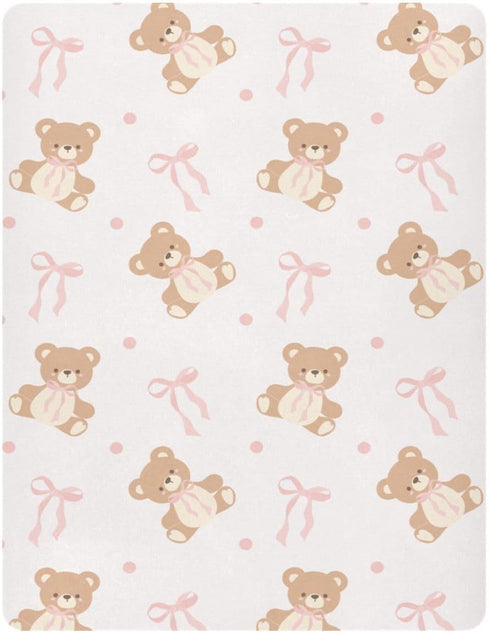 KICPOAY 39 27 Fitted Crib Sheets Animal Bear Pink Ribbon Bow Stretchy Portable Playard Sheets for Baby Toddler
