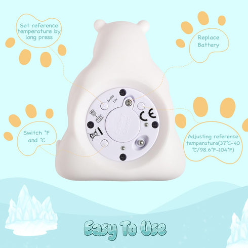 DoliWish Baby Bath Thermometer for Infants,Cute Polar Bear Digital Bath Thermometer for Baby,Room&Water Temperature Toy