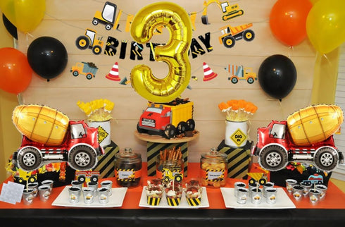 FIGEPO 3rd Construction Birthday Party Supplies for Boys with Dump Truck Theme, Includes Cake Toppers, Balloons