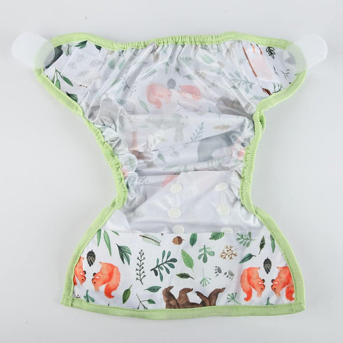 Sigzagor Gusset 6.6lbs 33lbs Baby Cloth Diaper Cover Nappy Hook and Loop Double to (Rabbits Wolves)
