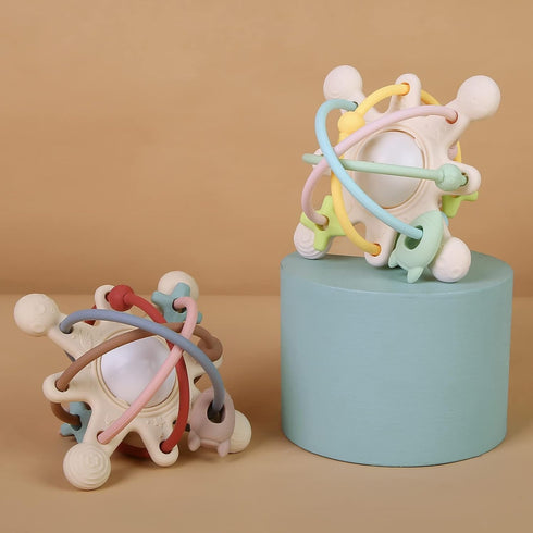 Baby Teething Toy for 3-12 Months, Silicone Rattle Sensory Teether Toy, BPA Free, Beige