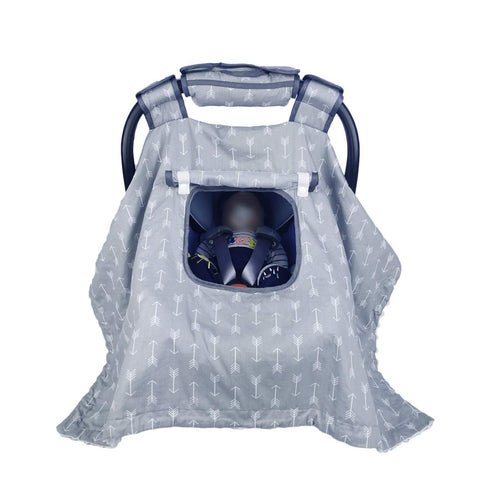 Car Seat Covers for Babies - Carseat Canopy for Newborn Carrier with 2 Layers of Mesh/Fabric, White Minky