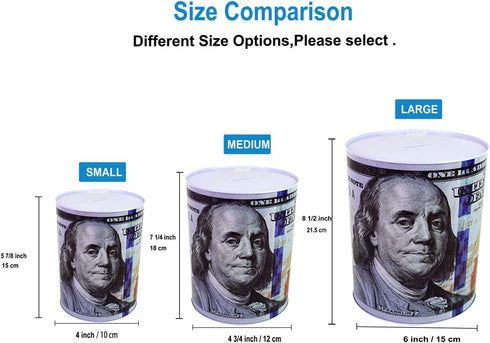 $100 Dollar Bill Piggy Bank - 5 7/8" Tall Coin Saving Money Currency Jar (1 Pack, 5 7/8" X 4")