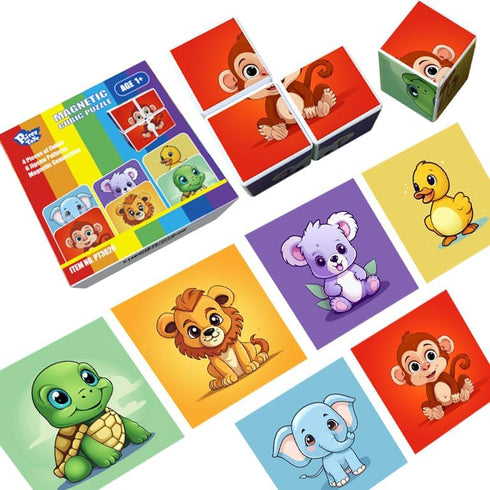 3D Magnetic Cubic Jigsaw Puzzle Toys for Toddlers, Large Building Blocks Cubes 1.65 Inches, Animal Theme