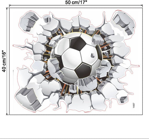 17"x16" 3D Soccer Football Cracked Wall Stickers, Removable Vinyl Decals for Kids Room