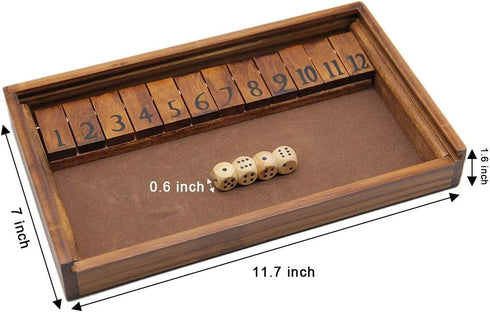 12 2 Juegoal Shut The Box Wooden Board Dice Game with Numbers and Lid for Kids Adults Families, Players and Up