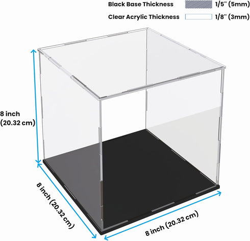 CANCLEAR 8-inch Acrylic Display Case for Collectibles and Toys, Versatile Clear Acrylic Display Box with Black Base