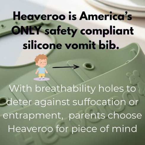 Heaveroo Silicone Vomit Bib, America's ONLY Safety Compliant Silicone Vomit bib, XL Bucket Design to Catch Vomit