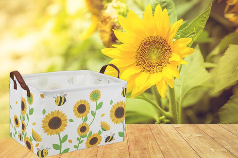 DDBASKET Rectangular Sunflower Baskets Gift Basket Empty Girls Basket Kids Storage Bin Baby Toy Organizer Box Love Room