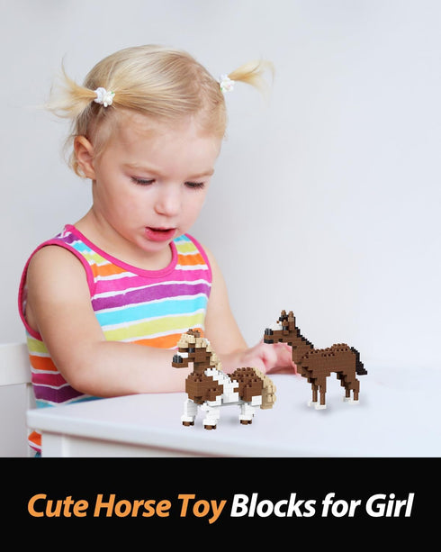 QISHOUTING Horse Mini Building Toy for Kids, Farm Animals Mini Stallion Building Blocks & Learning Toy for Girls Boys
