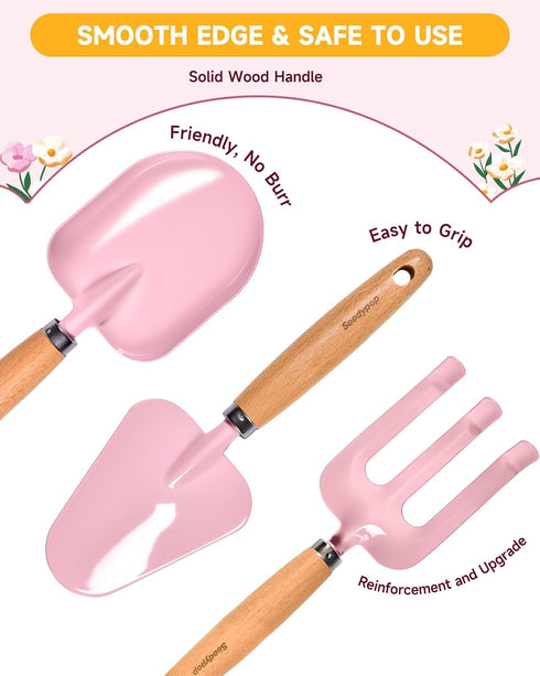 Set 8 Kids Gardening Tool Toys - Pieces Quality Garden Kit for Toddlers & Kids with Shovels, Rake, Watering Can, Hat