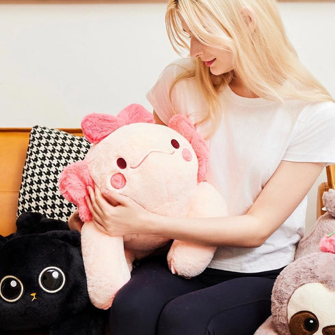 uoozii 20" 4 | Pounds Pink Axolotl Weighted Stuffed Animals with Unscented Microwave Heating Pad Inside, Cute Coolable