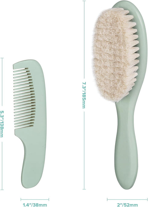 Set BumbleBee Newborn Baby Hair Brush & Comb - Wooden Brush with Soft Wool Bristles, Cradle Cap Brush for Boys, Girls
