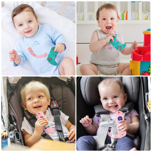 2PCS Silicone Baby Teething Toys, Remote Control Shape Teether and Game Controller Teether with 2PCS Pacifier Clip, BPA