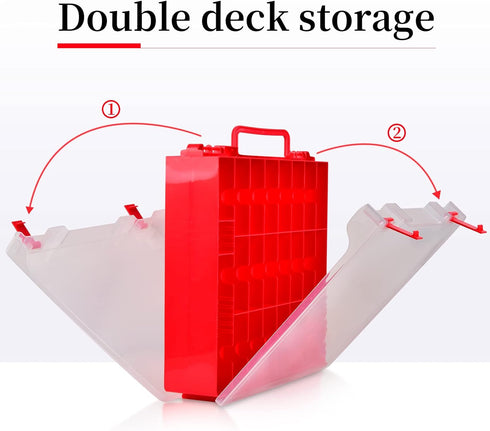 FULLCASE Toys Organizer Storage for Hot Wheels Cars, Double Sided Carrying Box with 48 Compartments (Box Only) Red