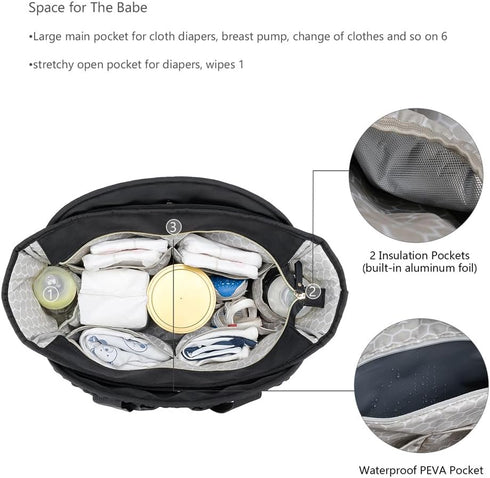 KKTAPOS Diaper Bag Tote, Large Capacity Travel Diaper Bags Tote,Baby Bag with Pacifier Case,Moms Hospital-Ready Diaper