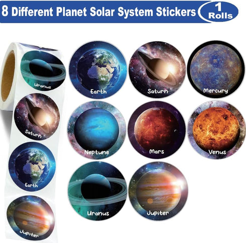 600Pcs 1.5 Inch Planet Solar System Stickers Roll for Kids Round Space Stickers for Boys Girls Solar System Party