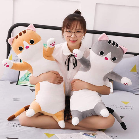 Long Cat Plush Pillow - Cute Kitten Stuffed Animals Body Pillow Toy Gifts for Kids (Gray, 19.68 inch)