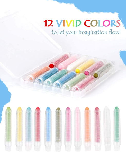 Play,Blackboard(12 NewFamily Dustless Chalk for Kids, Colored Sidewalk Chalk With Holder,Non-Toxic Washable Toddlers