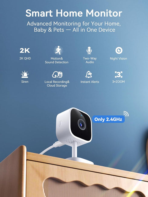 Outinput 2K 2-Way 2-Pack Indoor Security Camera, WiFi Home Camera for Baby Monitor/Pet/Dog, Motion Detect, Night