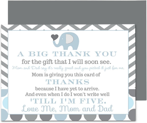 Paper Clever Party Blue Elephant Baby Shower Thank You Cards, 15 Pack with Envelopes, 4x6, Personalize