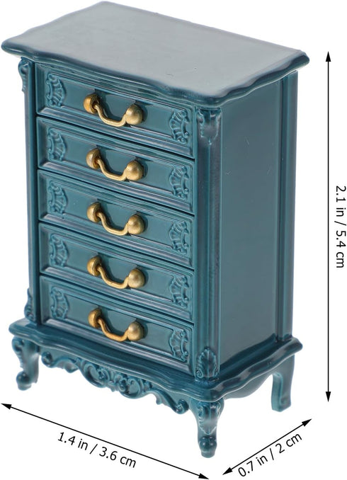1pcs Miniature Chest of Drawers: Dollhouse Blue Tall Drawer Cabinet 1:24 Scale Mini Nightstand for Doll House Accessorie 2.12in ABS