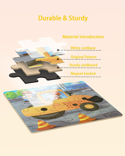 3-5, 3 1 4-6, 3 4 5 6 Magnetic Puzzles for Toddlers in Travel Puzzles for Kids Ages Excavator Truck Jigsaw Puzzle Book