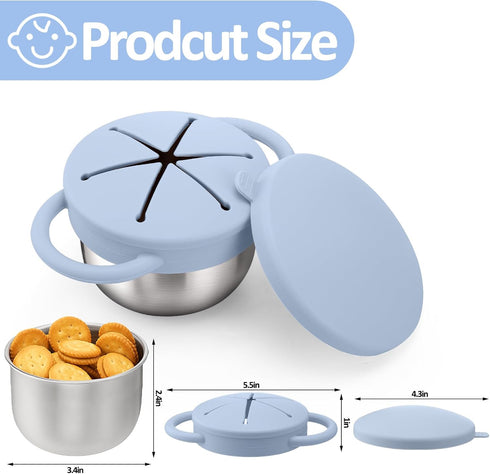 9 OZ BUSOHA Stainless Steel Toddler Snack Cups - Spill-Proof Baby Snack Containers with Silicone Catcher and Lid Travel