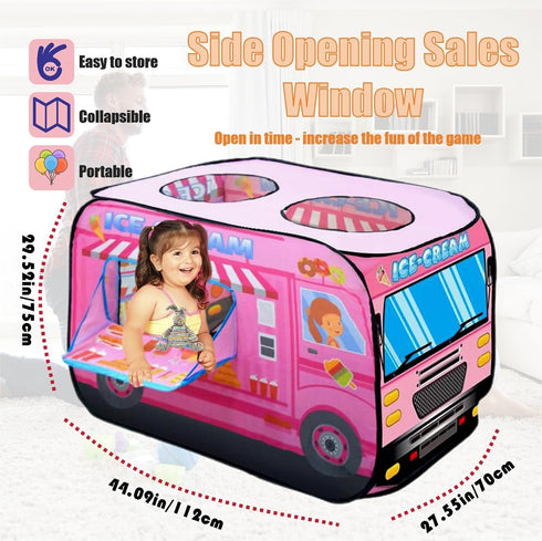 2-3 Pop Up Tent for Kids.Ice Cream Truck Play Tent.Large, Easy to Organize Icecream Shop for Kids.Ice Cream Cart