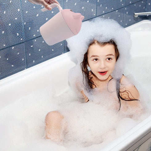 Surakey Baby Rinse Cup Hair Washing Shower Bath Cartoon Cat Silicone Soft Adjustable Visor Head Protector Shampoo Spoon