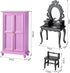 Minamzee 5Pcs 1:12 Set, Dollhouse Wardrobe Furniture Miniature Purple Openable Wardrobe, Dresser with Stool, Floor Lamp