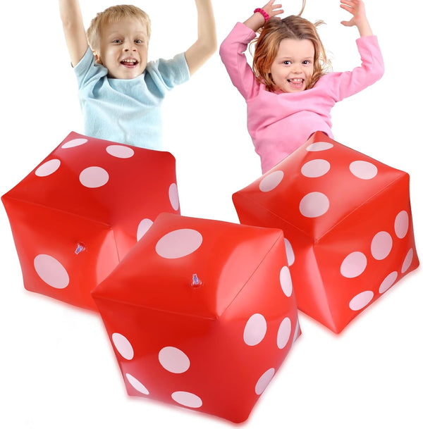 3 Pack Inflatable Dice - Jumbo Giant Inflatable Dice Toy for Indoor Outdoor Board Game Ludo Pool Party Favor (Red, 12