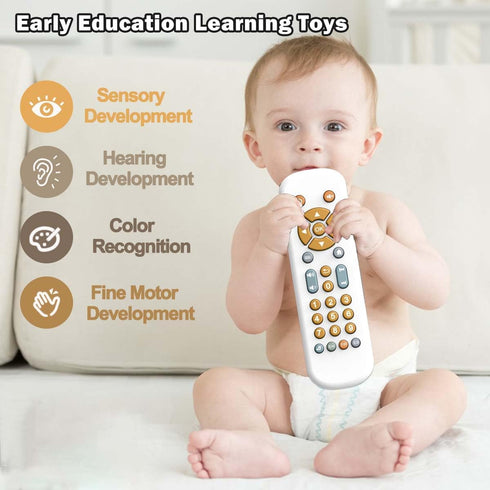 Baby TV Remote Control Toy - Musical Learning Toy with Sound and Light for Toddlers 6-36 Months, White