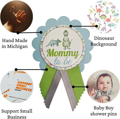 Dinosaur Baby Shower Pins for Mommy Daddy Grandma, Jungle Family to Wear, It's a Boy Baby Sprinkle