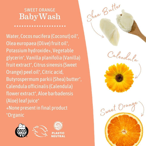 Earth Mama 34 oz Sweet Orange Baby Wash Liquid Hand Soap Refill, Body Wash for Sensitive Skin, All Purpose Castile Soap