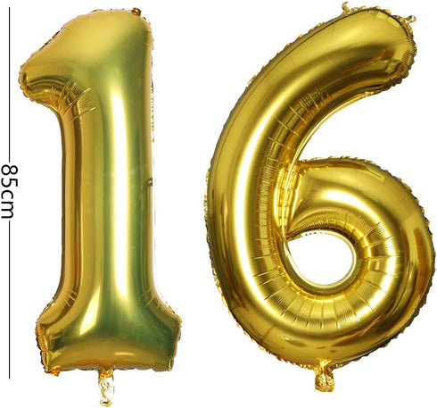 40 Inch Jumbo Number 16 Gold Balloon for Birthday Party Celebration Decoration, Sixteen Foil Helium Balloons