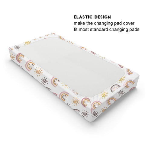 Boho Sunshine Rainbow Changing Pad Cover, Colorful Rainbow Sun Baby Changing Table Pad for Boys Girls 32''x16''
