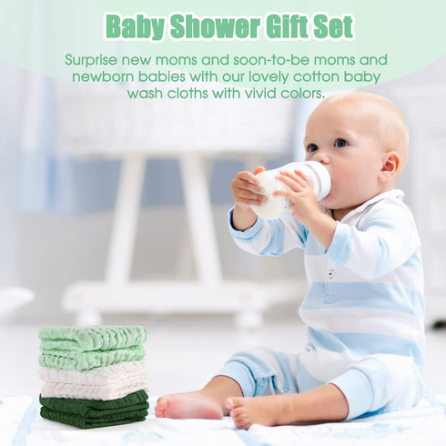 Pack 6-12x12 inches MUKIN Baby Washcloths - Soft Face Cloths for Newborn, Absorbent Bath Face Towels, Baby Wipes, Burp