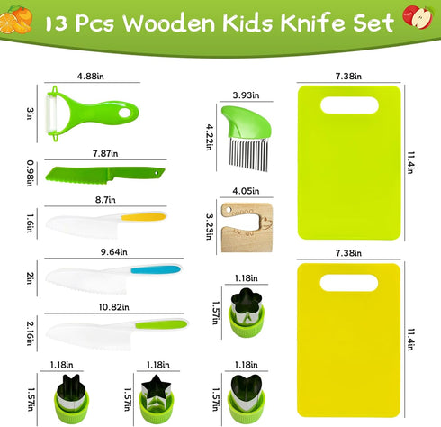 13 Pcs Montessori Kitchen Tools for Toddlers, Safe Knife Set for Real Cooking