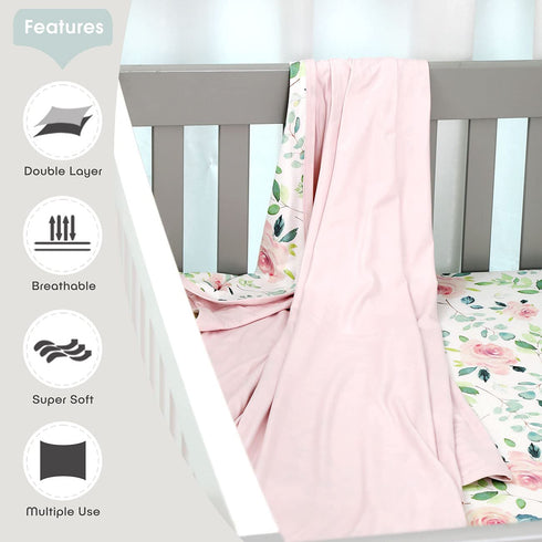 34 44, GRSSDER Baby Blankets Super Soft Stretchy Jersey Knit Swaddle Blanket for Baby Girls, Double Layer Reversible