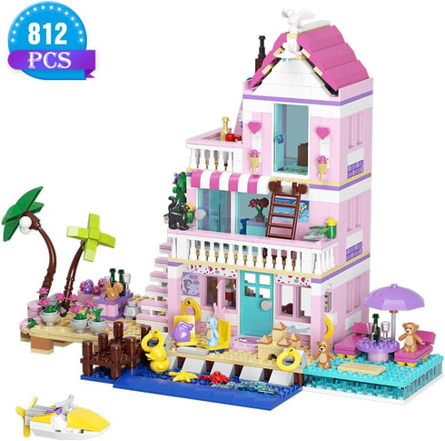 Blocks,812pcs 8+Mini MindBox Girls Seaside Villa Building Beach House Building Toys for Kids Age Brick
