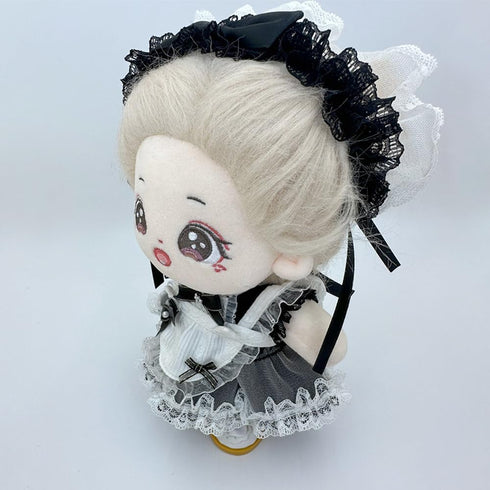 niannyyhouse 10cm, 15cm, 20cm Headdress Dress Apron Plush Doll Lace Outfit Accessories (Black-20cm)