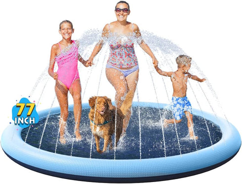 VISTOP Non-Slip Splash Pad for Kids and Dogs, Thicken Sprinkler Pool, Summer Outdoor Water Play Mat (77 inch, Blue)