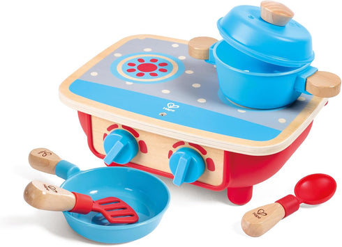 Set 6 Set, Playset Hape Toddler Kitchen | Wooden Piece Cooking Pretend Kitchen with Toy Stove, Frying Pan, Spoon