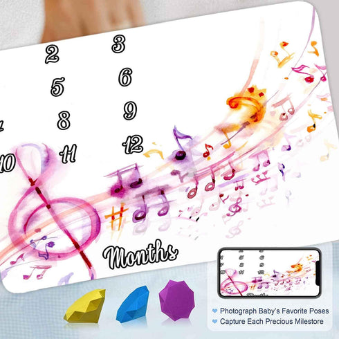 Musical Theme Baby Monthly Milestone Blanket for Boys and Girls, Watercolor Note Sheet Music Month and Age Blanket, 48x40in Soft Flannel, Monthly Newborn Gift Baby Photo Blanket BTQQFH12 by FHZON