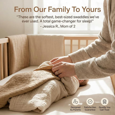 Pack 2 Cozy Set, 40x40 Inches Tummy Muslin Swaddle Blankets of Light Brown & Beige Neutral Baby Blankets, Muslin Baby