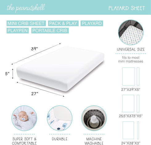 The Peanutshell Pack n Play Sheets for Baby Girl, Fitted Mini Crib Sheets, Floral Daisy 3 Pack for Playard Bedding