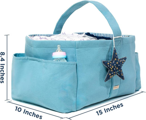 Folkulture Baby Blue Diaper Caddy Organizer with Handle, Boy & Girl Shower Gift Basket, Machine Washable, Portable