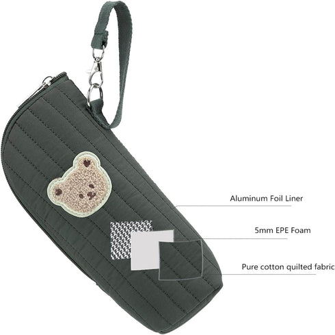 Generic Cute Bear Portable Thermal Bottle Bag with Handle Aluminum Foil Hanging Insulation Pouch for Travel Outgoing